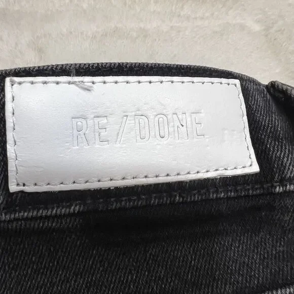 Re/Done 70s Stove Pipe High Rise Jeans Black Ankle Raw Hem NWT Sz 32 / 14 - Picture 10 of 16